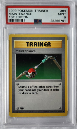 1999 Pokemon Trading Card Game Maintenance Trainer 1st Edition Base Set PSA 9