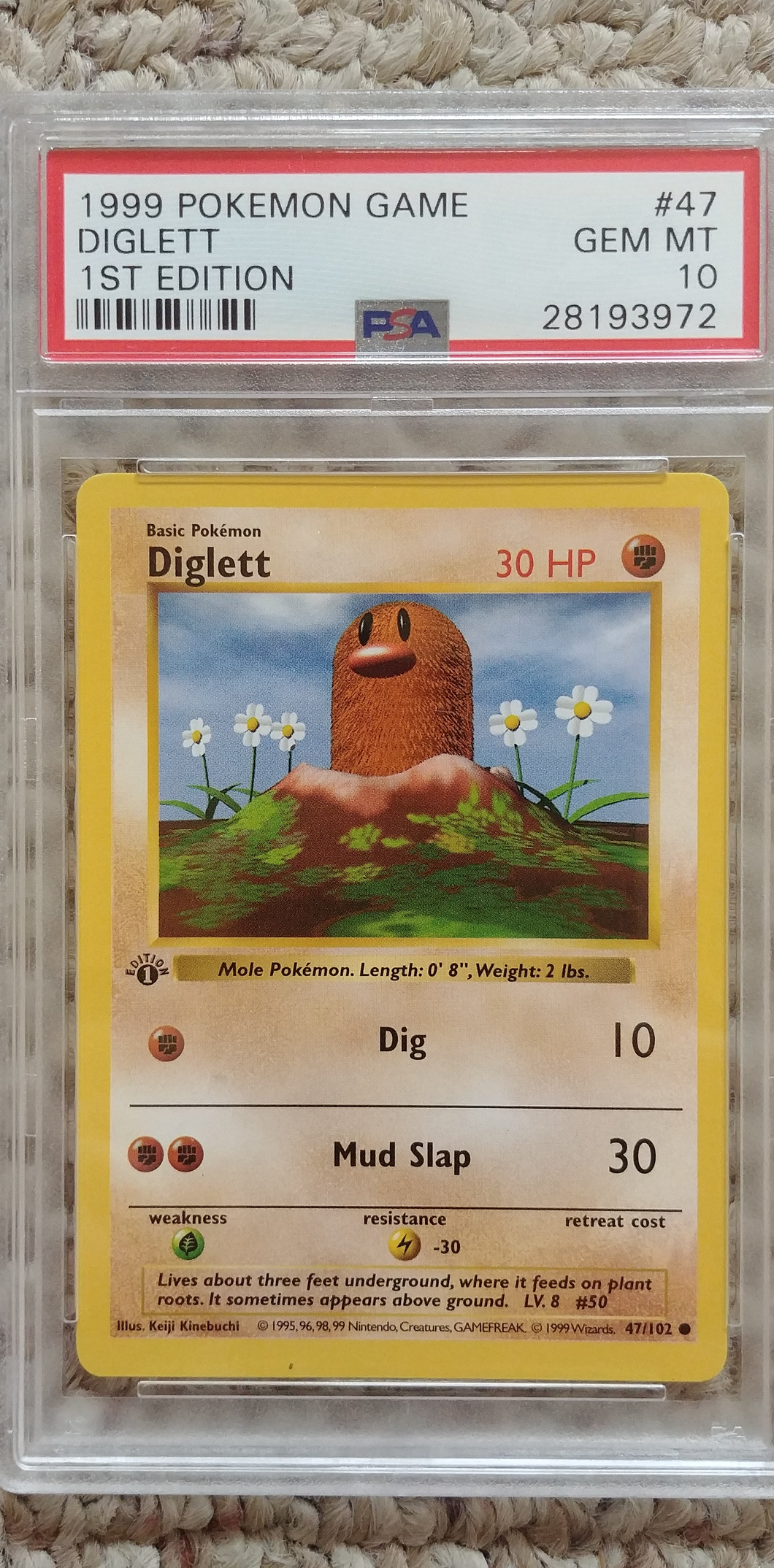 Pokemon TCG 1999 Base Set 1st Edition Shadowless Diglett PSA 10