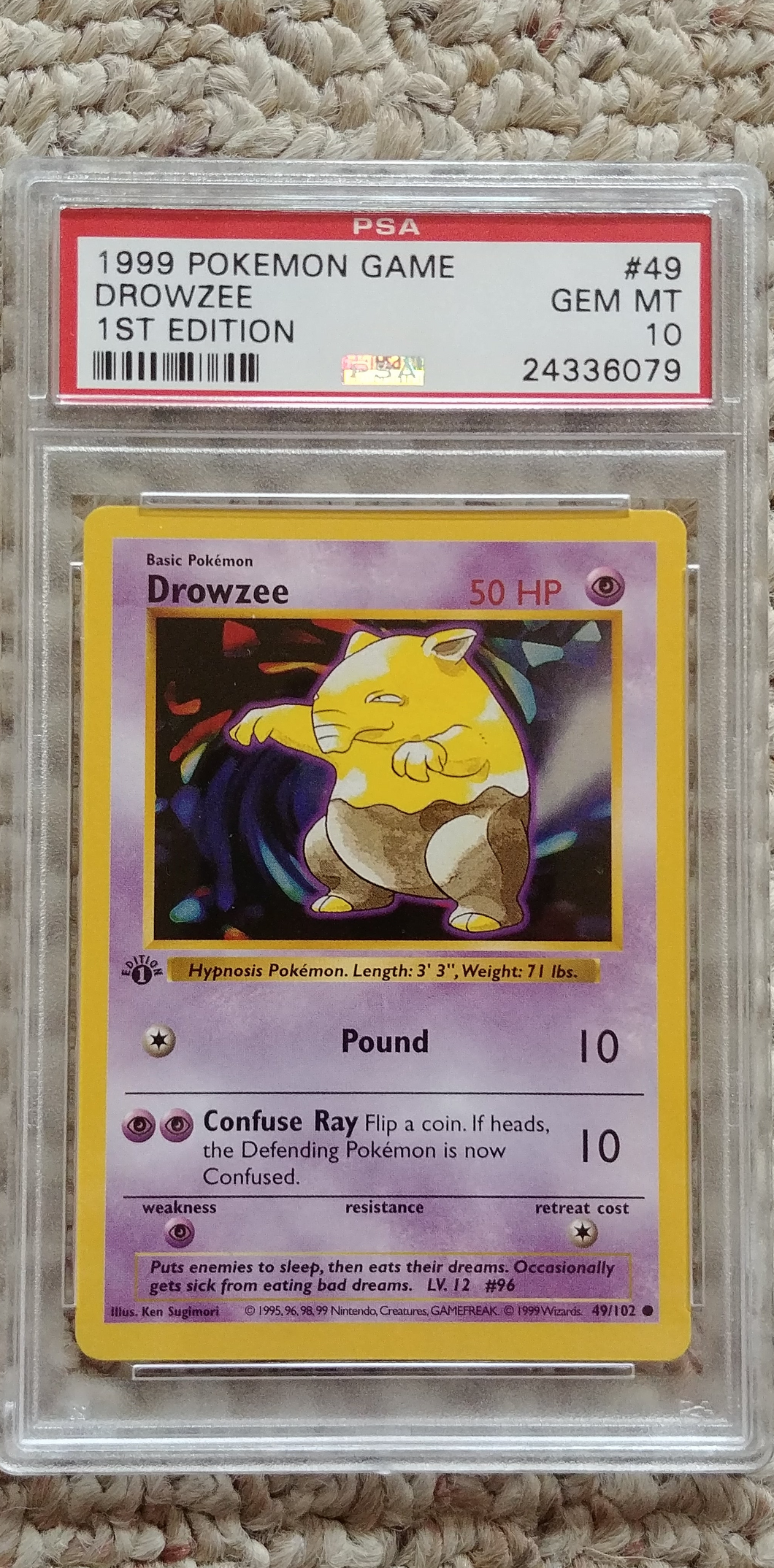 Pokemon 1999 Base Set 1st Edition Shadowless Drowzee PSA 10