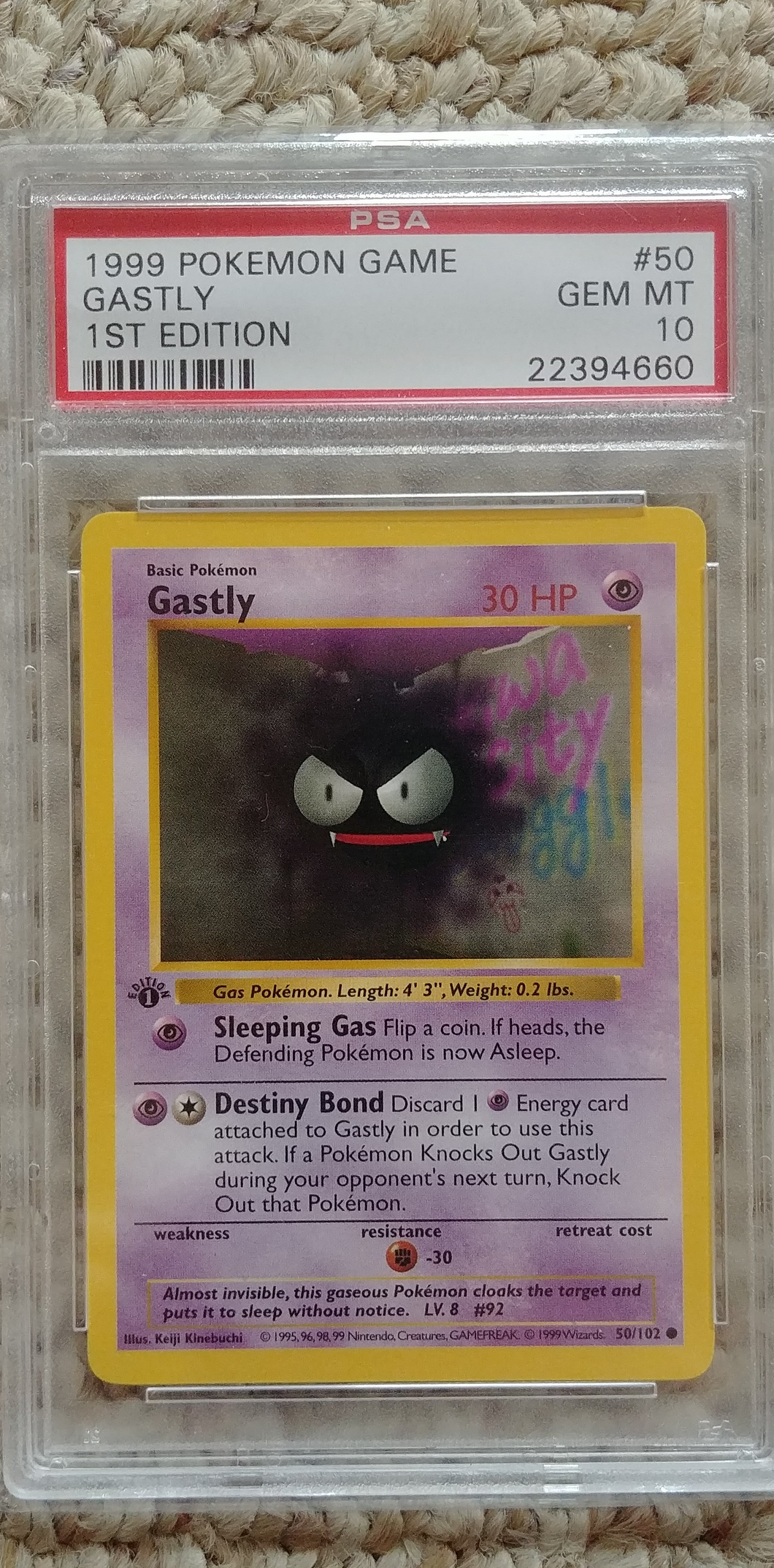 Pokemon 1999 Base Set Shadowless 1st Edition Gastly PSA 10