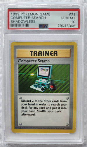 1999 Pokemon Trading Card Game Computer Search Trainer Base Set Shadowless PSA 10