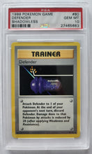 1999 Pokemon Trading Card Game Defender Trainer Base Set Shadowless PSA 10